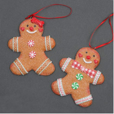 SHATCHI Kalėdų eglutės pakabinamos dekoracijos Tradiciniai imbieriniai sausainiai Pora Vyras ir Dama Kalėdų eglutės sienų dekoracijos 2 ornamentų rinkinys 10x8cm