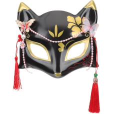 TENDYCOCO Fox Japonijos Kabuki Kitsune kaukės Halloween Cosplay kostiumas Pusė veido gyvūnų maskaradas vyrams moterims