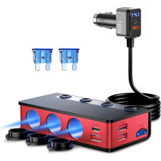 180 W 9 in 1 cigarečių žiebtuvėlio skirstytuvas, automobilinis įkroviklis su 65 W PD ir 4 prievadų QC3.0 automobiliniu įkrovikliu, USB C cigarečių žiebtuvėlio adapteris USB su LED lemputėmis iPhone Dash Cam iPad GPS