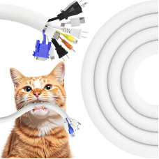 REFLYING Cable Tidy Sleeve 3 Meters-25.4mm, White Cable Protector Keep Dogs Cats Pets from Chewing Cords, Expandable Braided Cable Management Sleeve, Cable Wrap Cord Protector with 8 PCS Cable Ties