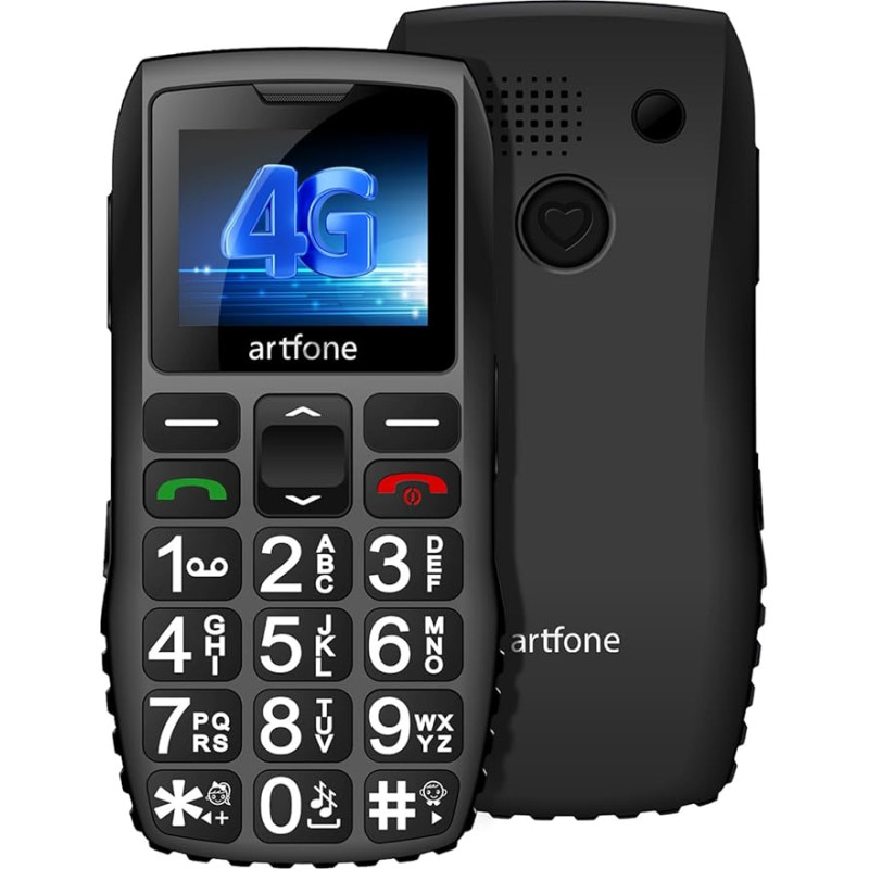 artfone C1+ 4G Senior Mobile Phone without Contract, SOS Emergency Call Button, Charging Station, Speaker, Speed Dial, Bluetooth, USB-C | Simple, Robust Mobile Phone with Camera | German Menu | Large