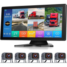 Podofo 5 Reversing Cameras Set for Truck, Trailer, Motorhome, Bus, 10.36 Inch IPS Touchscreen Monitor, 5 Split Screen, HD 720P Reversing Camera, Dash Cam, BSD Loop Recording, IP68 Waterproof
