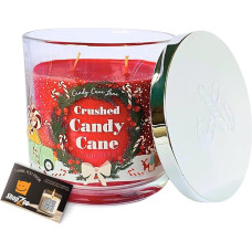 Candy Cane Lane Festive Scented Candles, 2-Wick Christmas Jar Candle with Silver Lid, 350g, Long Burn Time, Winter Candle, Gift - Includes ShopZee Candle Safety Tips Guide