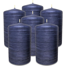 Hyoola Brushed Metallic Pillar Candles - Žvakės Mėlyna Pakuotė 6 vnt. - Pillar Candles Midnight Blue - Dekoratyvinės žvakės Pillar Candles Large Made in EU - Žvakės ilgai dega - 6 cm x 10 cm