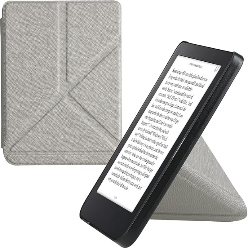kwmobile Case Compatible with Kobo Clara 2E / Tolino Shine 4 Case - Faux Leather Case - eReader Protective Case - Cover Silver