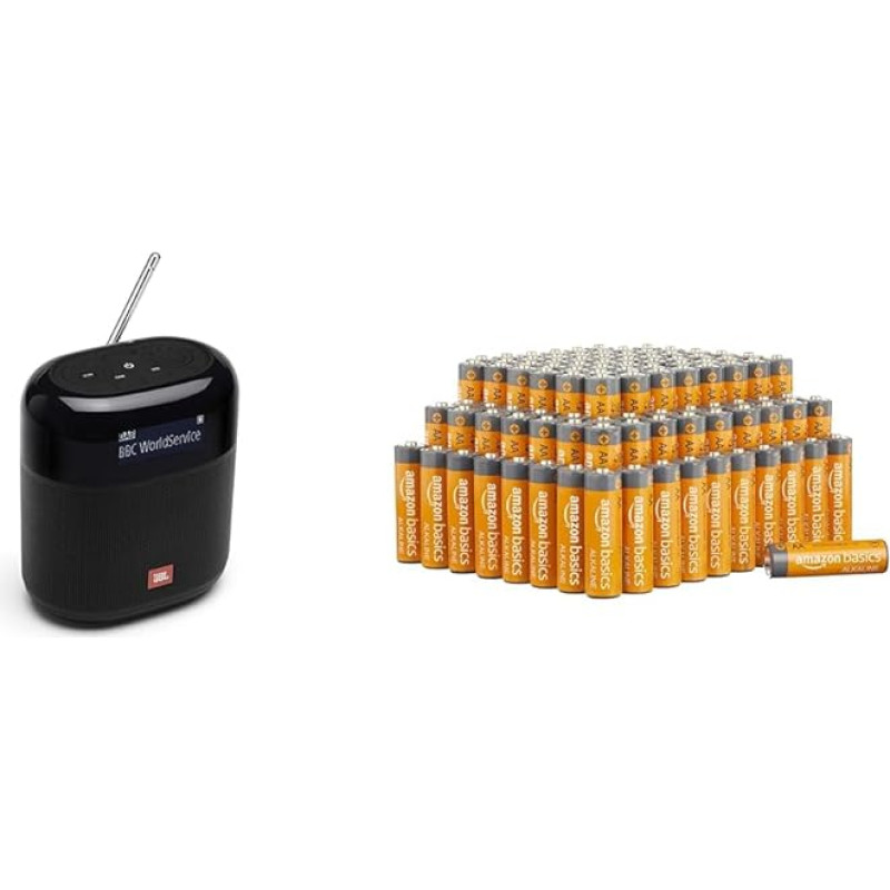 JBL Tuner XL Radio Recorder in Black - Portable Bluetooth Speaker with MP3 & Amazon Basics AA Alkaline Batteries, Powerful, 1.5 V, Pack of 100