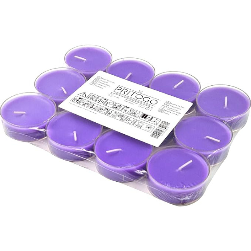 Pritogo Maxi Scented Tea Lights (Pack of 12) Plastic Cover 4 Hours Burning Time Tea Lights XXL Diameter 5.8 x 2.3 cm