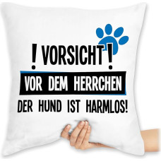 Marškinėlių pagalvėlė 40 x 40 cm Dekoratyvinė pagalvėlė - Pareiškimas su posakiais - Vorsicht vor dem Herrchen der Hund ist harmlos - 40 x 40 cm - Balta - Posakiai Posakiai Citata Juokinga