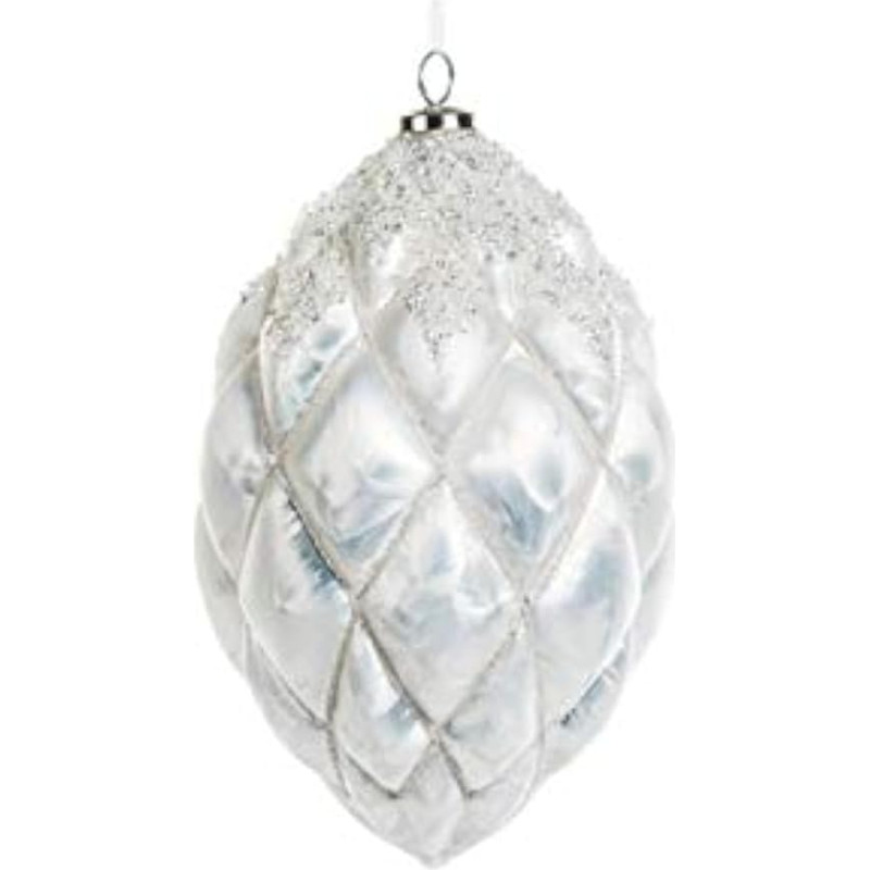 EUROCINSA Ref.27214 Pineapple Pendant Glass White Matte with Stones and Sequins 15 x 23 cm Pack of 2 One Size