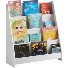SoBuy KMB32-W Children's Bookcase, Newspaper Rack with 4 Shelves, Storage Shelf for Children, Book Frame, Hanging Compartment, White, Width Approx. 80 x 88 x 30 cm
