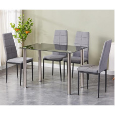 HOOZ Dining Table with 4 Chairs, Rectangular Dining Room Table with Chairs, 5-Piece Table and Chairs Set for Dining Room, Kitchen and Living Room, Black Dining Table and Grey Chairs