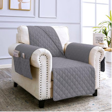 sevi's Fotelio apsauga poilsio krėslui, sofos užvalkalas, atsparus vandeniui, atsparus įbrėžimams ir dėmėms, fotelio užvalkalas su porankiu, 1 sėdima vieta, pilkas