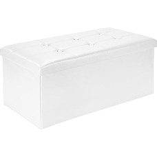 Todeco Ottoman Storage Bench, Folding Chestfield Storage Chair, Faux Leather Footstool Seat White, 29.9”x 15”x15”, Max Load 330lbs