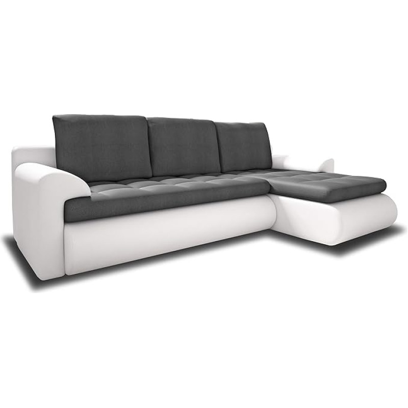 Santi II Corner Sofa with Dirt-Repellent Fabric - Couch Set with Sleep Function and Bed Box, Couch, Upholstered Corner, Sofa Bed (White + Grey (Madryt 120 + Trinity 14), Right)