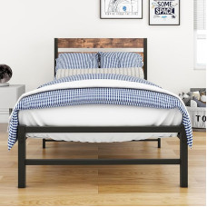 HOMERECOMMEND Lovos rėmas Lova 90 x 200 cm Metalinė lova su galvūgaliu ir kojūgaliu Sunkiasvoris metalinis platformos lovos rėmas Tvirtas ir stabilus metalinių skersinių palaikymas