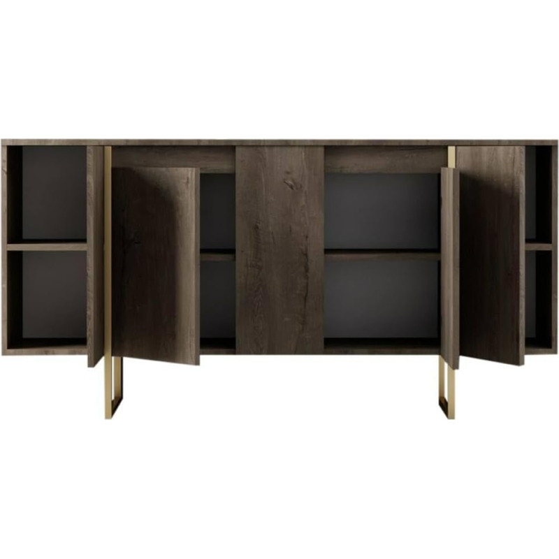 Dmora - Betel Chest of Drawers, Living Room Buffet, Living Room Sideboard, Modern Kitchen Pantry, 160 x 35 x 80 cm, Walnut and Gold