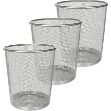 AHUNTTER 3 Pieces Mesh Waste Paper Bin 12 Litre Metal Basket Small Trash Can Trash Can for Bedroom Bathroom Office Home Kitchen Accessories 24 x 26 cm Silver Round
