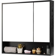 HollyHOME Bathroom Mirror Cabinets with Shelf, Bathroom Cabinet with Double Mirror Door, Wall Mounted Toilet Storage Cabinet, Black