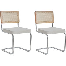 EGOONM 2 modernių valgomojo kėdžių rinkinys Vidurio amžiaus minkštos virtuvės kėdės su rotango atlošu, skirtos namų miegamajam, virtuvei, svetainei (poliarinė balta)