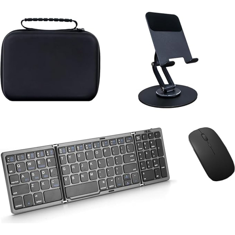 MUXQMOR 360° Rotating Metal Desk Stand Set with Foldable & Portable Phone Stand and Bluetooth Keyboard with Sensitive Touchpad for Samsung Galaxy Z Fold 5 4 3 2 with
