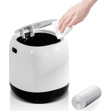 Bailtouk Table Rubbish Bin with Lid, 2 L Mini Rubbish Bin with Popper, Plastic Table Waste Bin, Small Rubbish Bin with 1 Roll of Rubbish Bags for Desk, Kitchen, Office, White (13.6 x 13.9 x 12.9 cm)