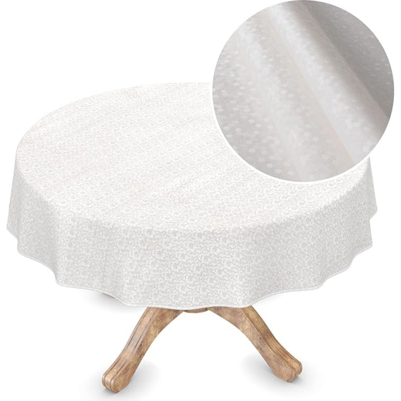 Premium Oilcloth Tablecloth Vinyl Oilcloth Washable Round 150 cm White Mother of Pearl Elegant Wipe Clean