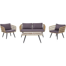Modern Garden Set Natural Table with Two Seater and 2 Chairs Rattan Fobello