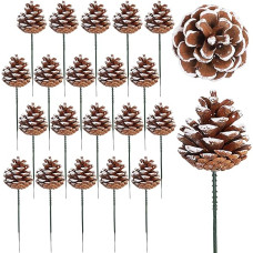 Natural Pine Cones with Snow Tip, Pine Cones, Bulk Pack Ornaments with Green Wire - for Christmas Wreath, Garlands, Decoration, Christmas Tree Decoration, Home, Party, Holiday