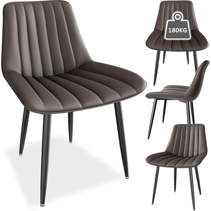 Valgomojo kėdės, 4 komplektas, virtuvės kėdės su 7 cm atlošu, valgomojo stalo kėdės su 5 cm sėdynės pagalvėle, maksimali apkrova 180 kg, PU dirbtinės odos minkštos kėdės valgomajam, virtuvei, svetainei