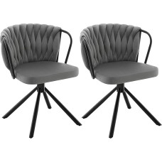 WOLTU EZS72dgr-2 Dining Room Chairs, Swivel Chairs, Kitchen Chairs, Upholstered Chairs, Armrest, Accent Chair, with Velvet Seat, Maximum Load 150 kg, Dark Grey