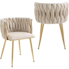 SUPPNEED Valgomojo kėdės, akcento kėdės, aksominės akcento kėdės su geležinėmis metalinėmis kojelėmis, 2 vnt., dramblio kaulo spalvos