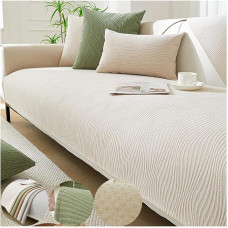 Medienos tekstūros minkštas šenilinis užvalkalas, apsaugantis nuo įbrėžimų, juokingas neblizgus rankomis austas užvalkalas, modernus vienspalvis keturių sezonų universalus skalbiamas sofos užvalkalas (110 x 240 cm, smėlio spalvos)