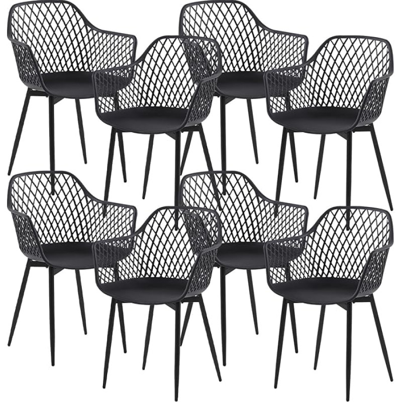anrekl 8 valgomojo kėdžių rinkinys su metalinėmis kojomis, kėdės su porankiais, virtuvės kėdės, valgomojo kėdės, valgomojo kėdės, svetainės kėdės, juodos spalvos