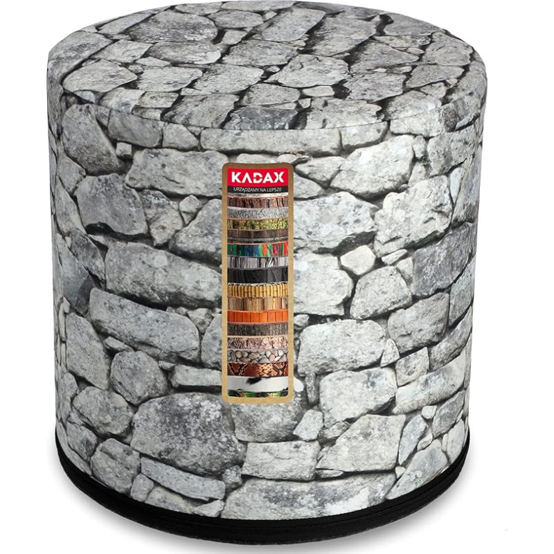 KADAX pufas, pufas, apvali taburetė, skersmuo 40,5 x 41 cm, minkštas pufas su skalbiamu užvalkalu, natūralus motyvas, pupelių maišas, sėdynės pagalvėlė, grindų pagalvėlė, dekoratyvinė taburetė, kojų taburetė, medžiaginė taburetė (pilka)