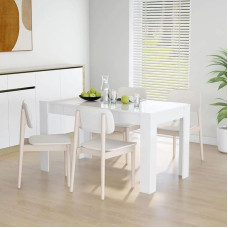 PIXZSSI Valgomojo stalai Blizgios baltos spalvos medienos medžiaga 140 x 74,5 x 76 cm Drėgmei atspari medžiaga Valgomojo stalas Praktiškas stalviršis Virtuvės stalas siūlo vietą maistui gėrimams