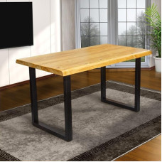 Medinis vyriškas valgomojo stalas iš medžio kamieno su medžio kraštu - medinis stalas - pagamintas iš medžio masyvo su U formos metalinėmis kojomis - rankų darbo iš tikro medžio - valgomojo stalas - medinis stalas (ąžuolas, 90 x 180 cm)