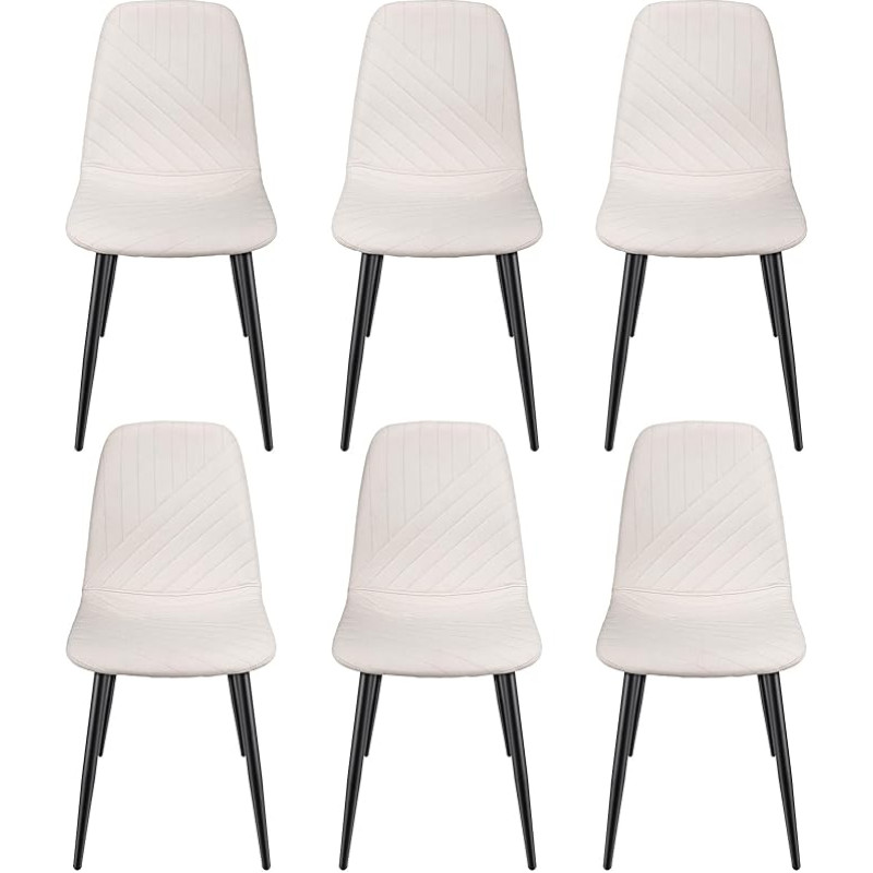 JIJIAN 6 valgomojo kėdžių rinkinys, virtuvės kėdės, minkštos kėdės, svetainės kėdės, lininio audinio sėdynės su juodomis metalinėmis kojomis, simetriškos linijos, smėlio spalvos