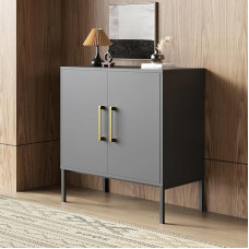 LYNSOM spintelė su durimis ir lentynomis, laisvai stovinti biuro spintelė, moderni medinė bufetinė spinta virtuvei, svetainei, miegamajam, prieškambariui, juoda