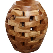 Massivmoebel24.de UNIKA #152 Solid Wood Side Table in Loft Style Teak Root Natural Varnished 30 x 30 x 47 cm Bedside Table