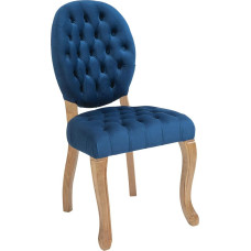 CLP Temara Velvet valgomojo kėdė, minkšta kėdė, dygsniuotas Česterfildo dizainas, kėdė su guminiu mediniu rėmu, maksimali apkrova 120 kg, spalva: mėlyna, rėmo spalva: Antikvarinė šviesi spalva.