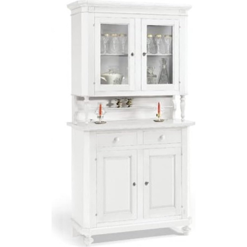 Mar.c.a. Design - Neapoletana Elegantiška vitrina svetainei Matinis baltas krištolo stiklas, tuopos mediena, 2 durys, pagrindas ir stovas, svetainės baldai, Art Povera - Pagaminta Italijoje