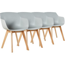 DORAFAIR 4 skandinaviškų modernių valgomojo kėdžių, biuro kėdžių, svetainės kėdžių, retro kėdžių, virtuvės kėdžių rinkinys, porankiai su buko medžio masyvo koja, pilkos spalvos