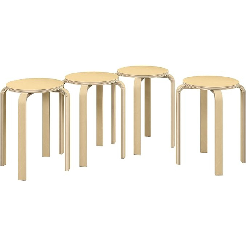 HOMCOM Set of 4 Stackable Dining Room Stools with Non-Slip Mat, Multifunctional Stool for Dining Room, Living Room, Natural