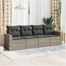 Homgoday Modernus sofos komplektas 4 dalių su pagalvėlėmis Šviesiai pilka poliuretano rotango baldų komplektas Sofa lova Gyvenamasis kambarys Sofa komplektas Lauko sodas Modelis 3218672