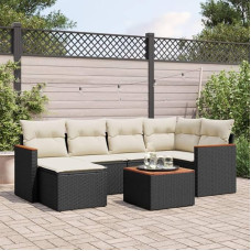 Homgoday Set Schlafsofa, Gartensofa-Set mit Kissen, 7-teilig, schwarz, Polyrattan, Schlafsofa, Wohnzimmer, Gartensofa-Set, moderne Sofas für den Außenbereich, Gartenmöbel
