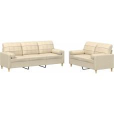 vidaXL Sofos komplektas, 2 dalių fotelis, sofa, svetainės sofa su porankiais, sofos komplektas, dizainerio sofa, sėdimieji baldai, minkšti baldai, kreminis audinys