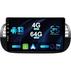 SXAUTO Android 14 Autoradio für FAIT 500 (2007-2015) - Wireless CarPlay Android Auto - 4G+64G - Kamera + MIC - DAB Lenkradsteuerung Dual-Band WiFi 360-Cam Bluetooth DSP - 2 Din IPS 9 Zoll - Octa-Core