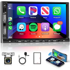 Doppel Din Autoradio, Hodozzy 2 Din Autoradio mit Wireless Carplay und Android Auto, 7 Zoll HD Touchscreen MP5 Player Auto mit Bluetooth FM Radio, Mirror Link Auto USB/AUX/TF Radio mit Rückfahrkamera