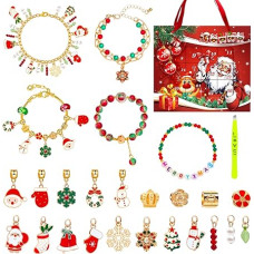 Christmas Advent Calendar Bracelets 2024 for Girls, 24 Days Christmas Countdown Calendar, DIY Jewellery Making Kit, 22 Charm Beads 4 Bracelets, Christmas Gift for Girls Women