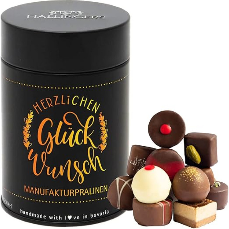 Hallingers Herzlichen Glückwunsch – Manufactory Chocolates Gift Handmade Without Alcohol from Fine Cocoa Chocolate (Tin) – Advent Calendar for Filling New Products & Advent Calendar | Birthday